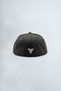 Dark gray cap with a logo on the back against a light background