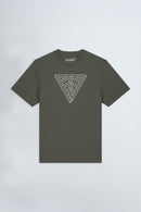 Khaki green t-shirt with 'Velvet' logo on a light background