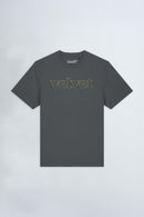 Gray t-shirt with 'Velvet' logo on a light background