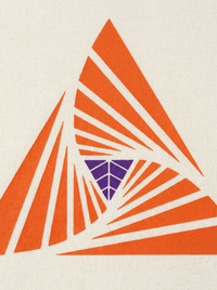 beige Geometric pattern with orange triangles and a purple center
